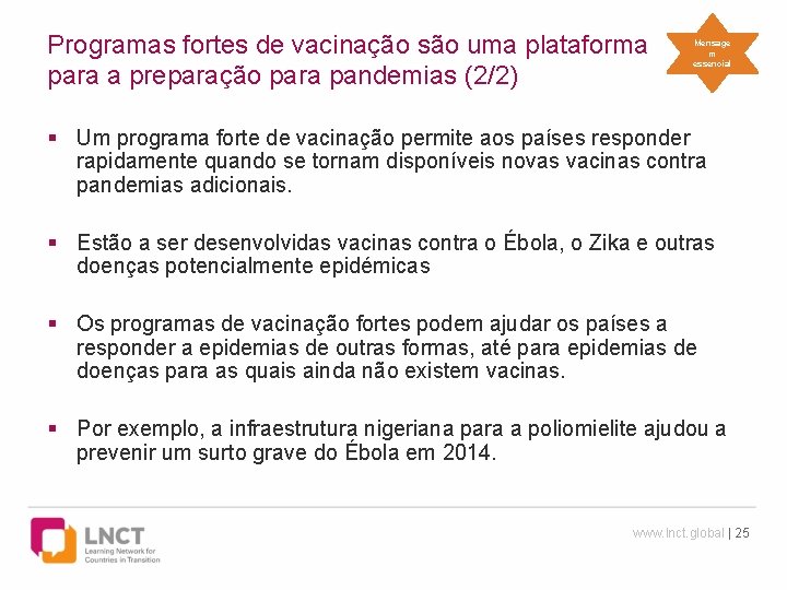 Programas fortes de vacinação são uma plataforma para a preparação para pandemias (2/2) Mensage