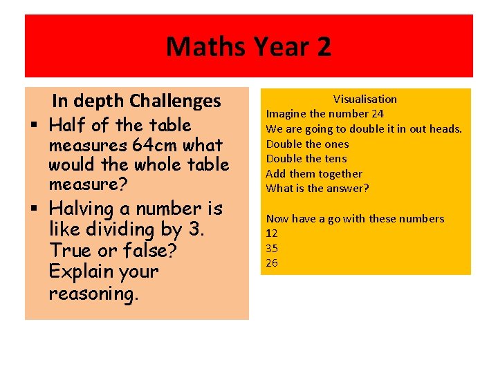 Maths Year 2 In depth Challenges § Half of the table measures 64 cm