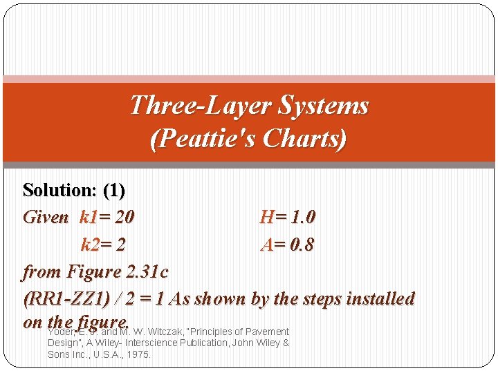 Three-Layer Systems (Peattie's Charts) Solution: (1) Given k 1= 20 H= 1. 0 k
