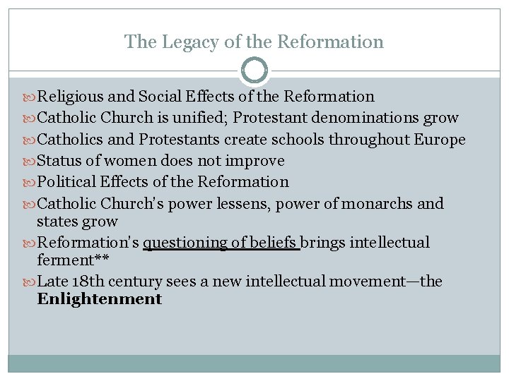 The Legacy of the Reformation Religious and Social Effects of the Reformation Catholic Church