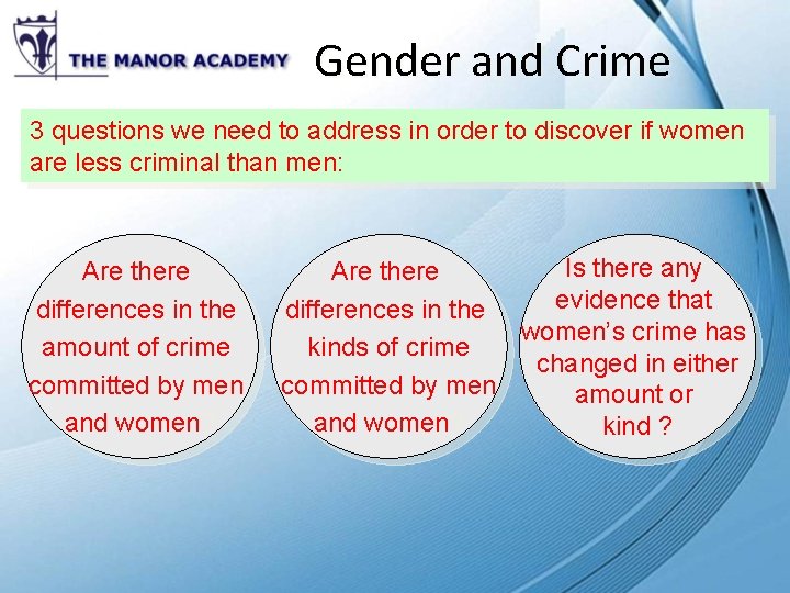 Gender and Crime 3 questions we need to address in order to discover if