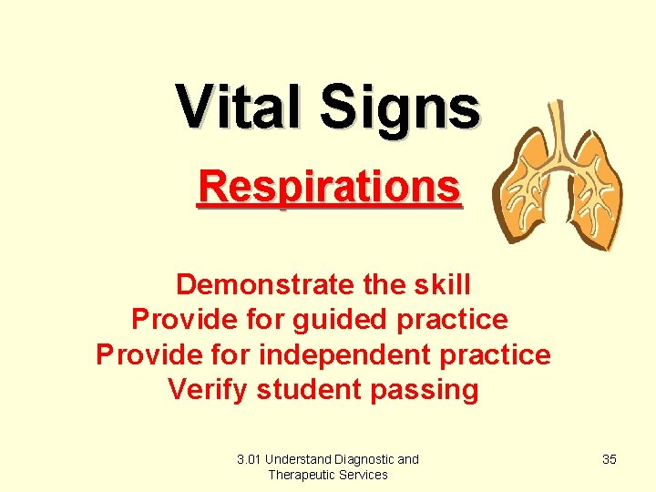 Vital Signs Respirations Demonstrate the skill Provide for guided practice Provide for independent practice