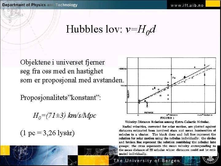 Hubbles lov: v=H 0 d Normal text - click to edit Objektene i universet