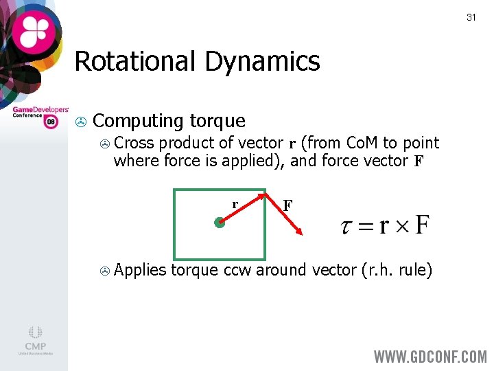 31 Rotational Dynamics > Computing torque > Cross product of vector r (from Co. 31 Rotational Dynamics > Computing torque > Cross product of vector r (from Co.
