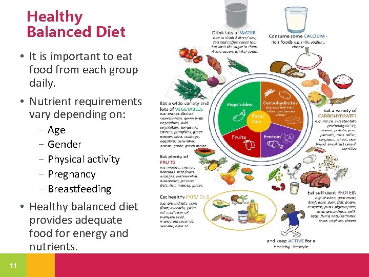 Healthy Balanced Diet • It is important to eat food from each group daily.