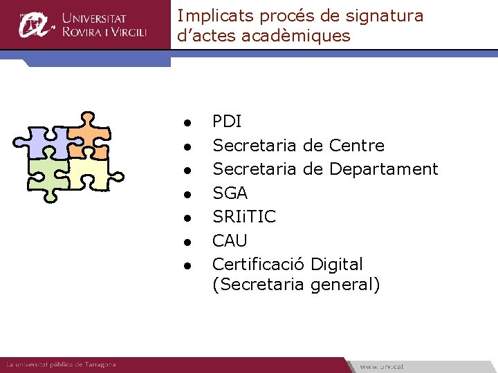 Implicats procés de signatura d’actes acadèmiques l l l l PDI Secretaria de Centre