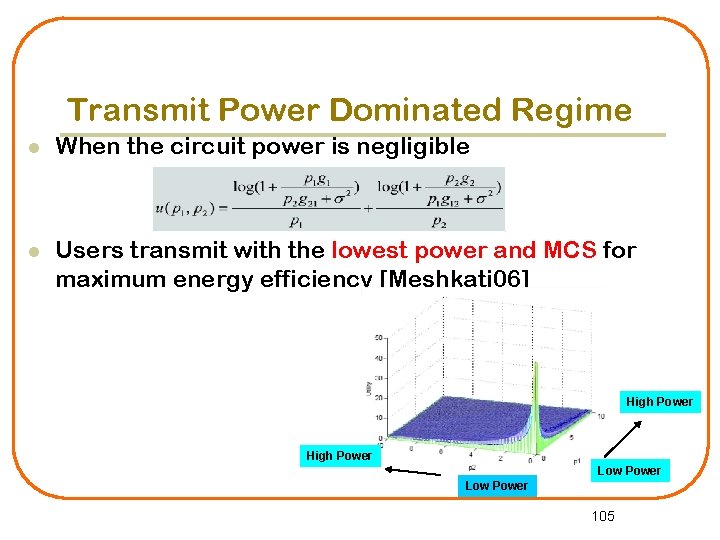 Transmit Power Dominated Regime l When the circuit power is negligible l Users transmit