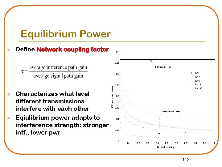 Equilibrium Power l Define Network coupling factor l Characterizes what level different transmissions interfere