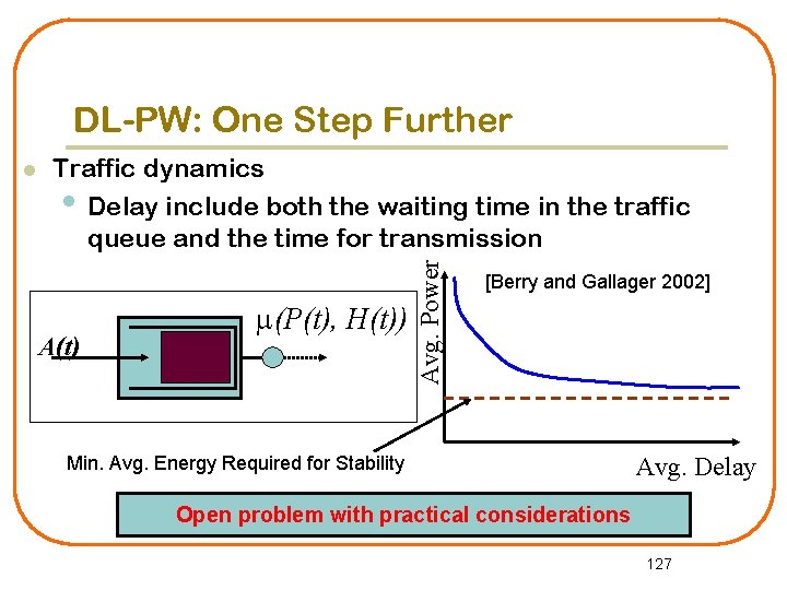 DL-PW: One Step Further Traffic dynamics • Delay include both the waiting time in