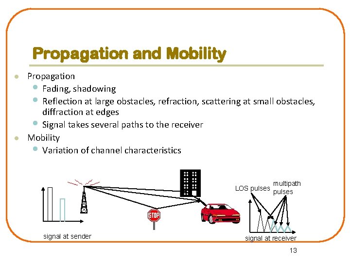 Propagation and Mobility l l Propagation • Fading, shadowing • Reflection at large obstacles,