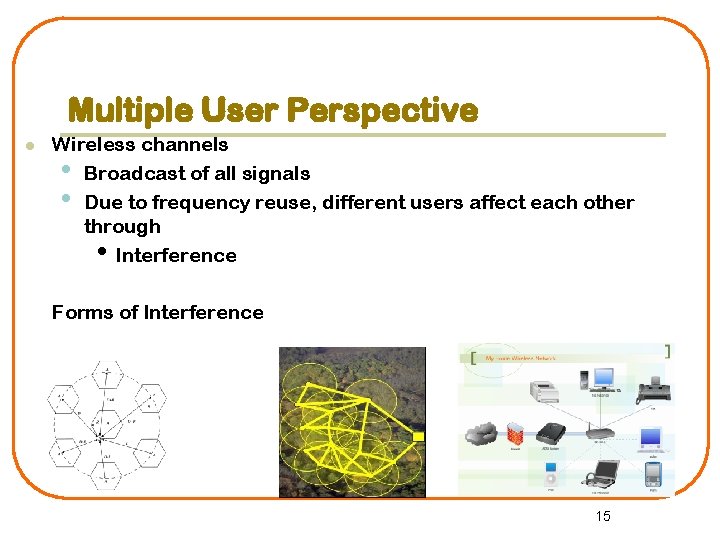 Multiple User Perspective l Wireless channels • Broadcast of all signals • Due to