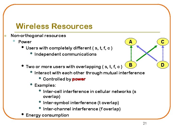 Wireless Resources l Non-orthogonal resources • Power • Users with completely different ( s,