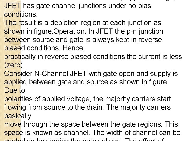 JFET has gate channel junctions under no bias conditions. The result is a depletion