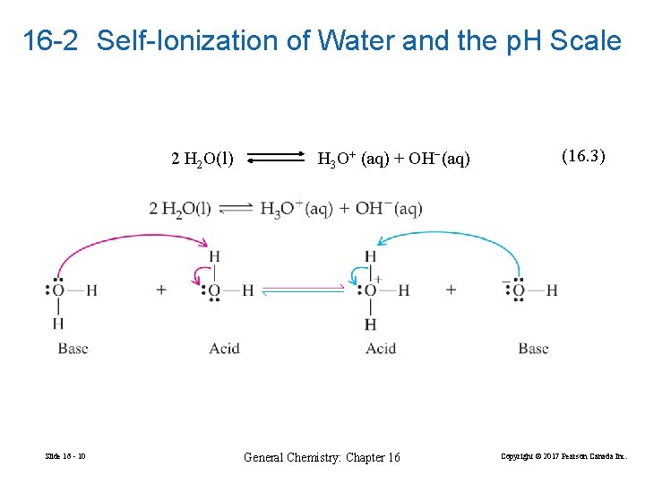 16 -2 Self-Ionization of Water and the p. H Scale 2 H 2 O(l)