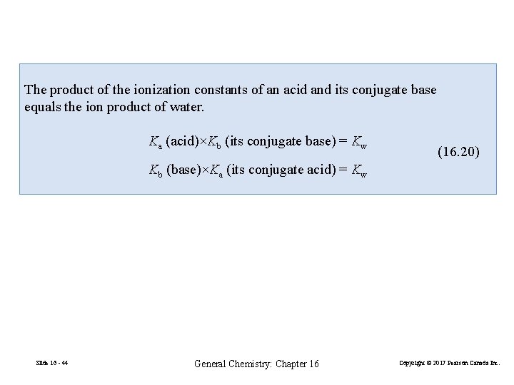 The product of the ionization constants of an acid and its conjugate base equals