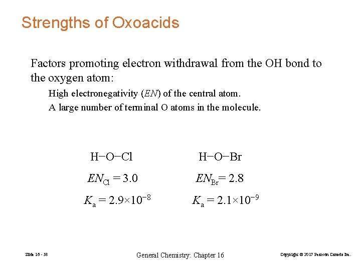 Strengths of Oxoacids Factors promoting electron withdrawal from the OH bond to the oxygen