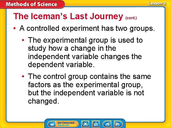 The Iceman’s Last Journey (cont. ) • A controlled experiment has two groups. • The Iceman’s Last Journey (cont. ) • A controlled experiment has two groups. •