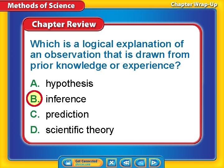 Which is a logical explanation of an observation that is drawn from prior knowledge Which is a logical explanation of an observation that is drawn from prior knowledge
