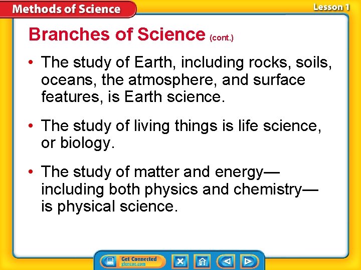Branches of Science (cont. ) • The study of Earth, including rocks, soils, oceans, Branches of Science (cont. ) • The study of Earth, including rocks, soils, oceans,