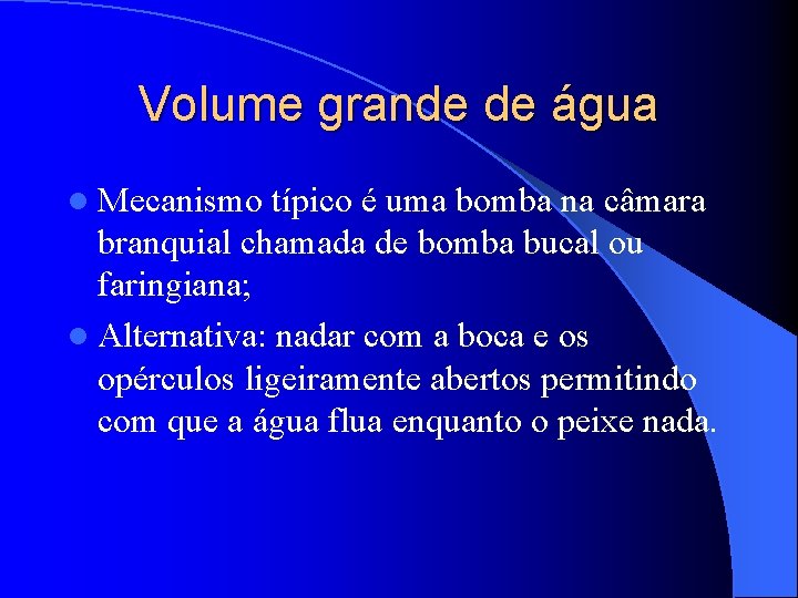 Volume grande de água l Mecanismo típico é uma bomba na câmara branquial chamada Volume grande de água l Mecanismo típico é uma bomba na câmara branquial chamada