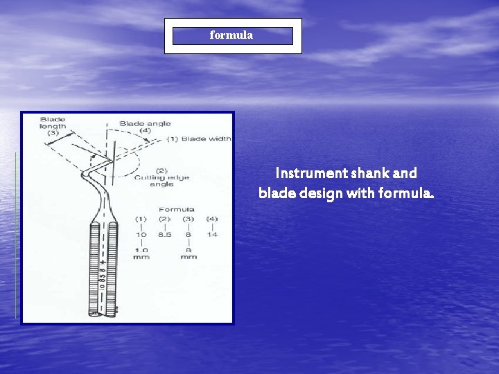 formula Instrument shank and blade design with formula. 