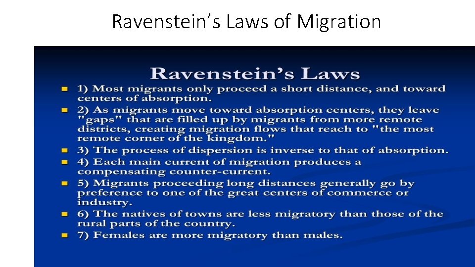 Ravenstein’s Laws of Migration 