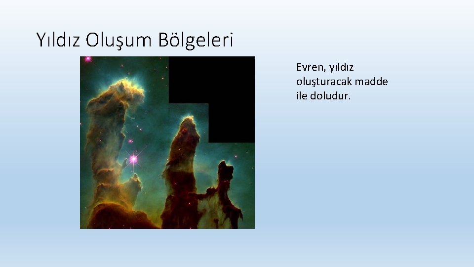 Yıldız Oluşum Bölgeleri Evren, yıldız oluşturacak madde ile doludur. 