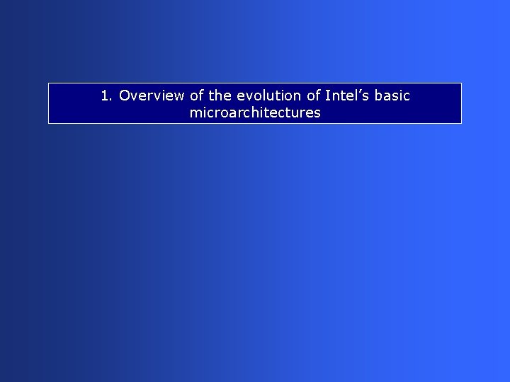 1. Overview of the evolution of Intel’s basic microarchitectures 1. Overview of the evolution of Intel’s basic microarchitectures