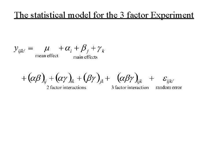 The statistical model for the 3 factor Experiment 