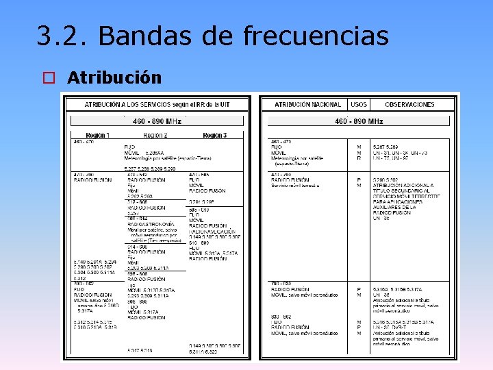 3. 2. Bandas de frecuencias o Atribución 