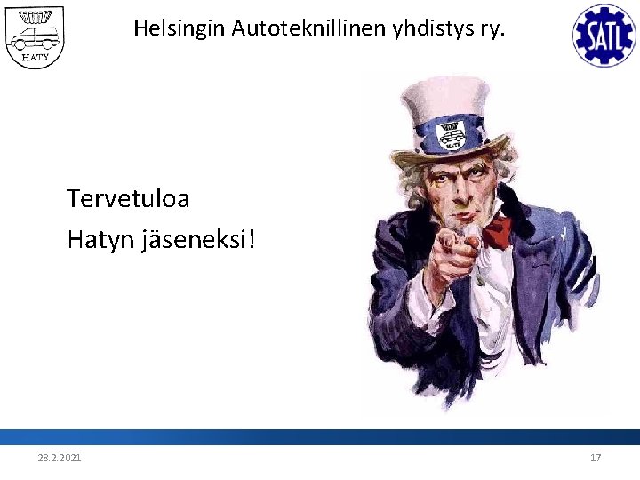 Helsingin Autoteknillinen yhdistys ry. Tervetuloa Hatyn jäseneksi! 28. 2. 2021 17 