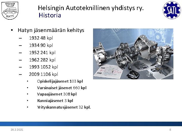 Helsingin Autoteknillinen yhdistys ry. Historia • Hatyn jäsenmäärän kehitys 1932 48 kpl 1934 90