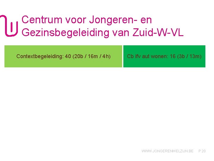 Centrum voor Jongeren- en Gezinsbegeleiding van Zuid-W-VL Contextbegeleiding: 40 (20 b / 16 m