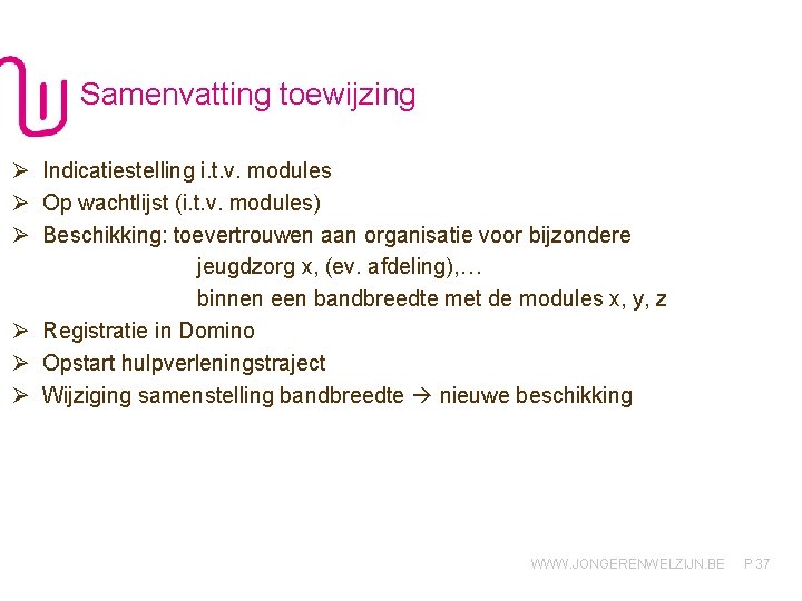 Samenvatting toewijzing Ø Indicatiestelling i. t. v. modules Ø Op wachtlijst (i. t. v.