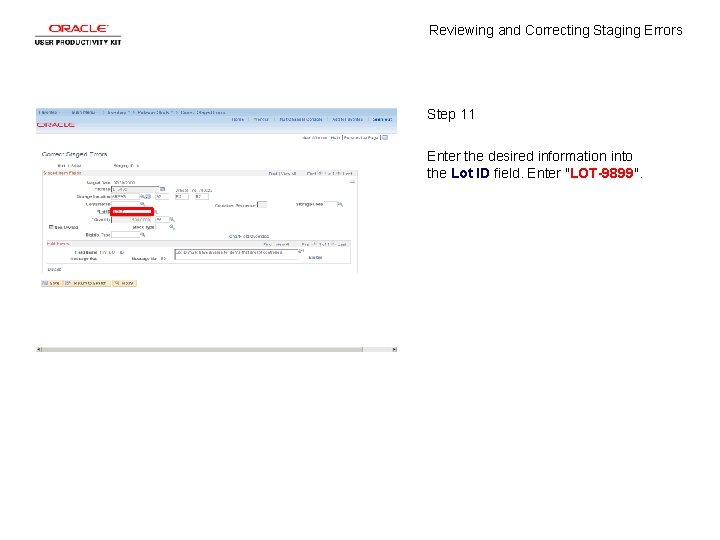 Reviewing and Correcting Staging Errors Step 11 Enter the desired information into the Lot