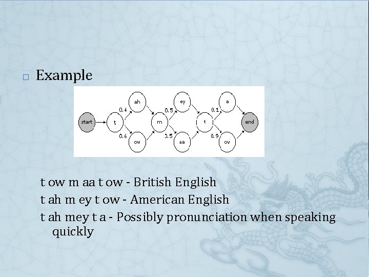 � Example t ow m aa t ow - British English t ah m