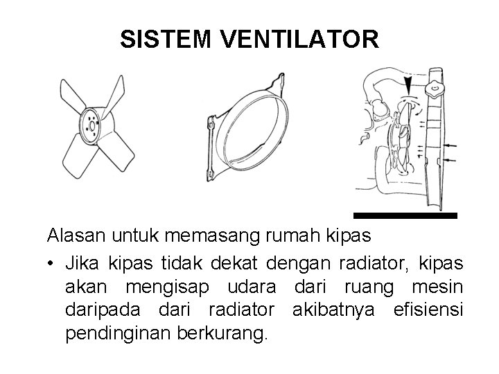 SISTEM VENTILATOR Alasan untuk memasang rumah kipas • Jika kipas tidak dekat dengan radiator,