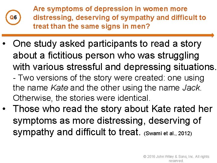 Q 6 Are symptoms of depression in women more distressing, deserving of sympathy and