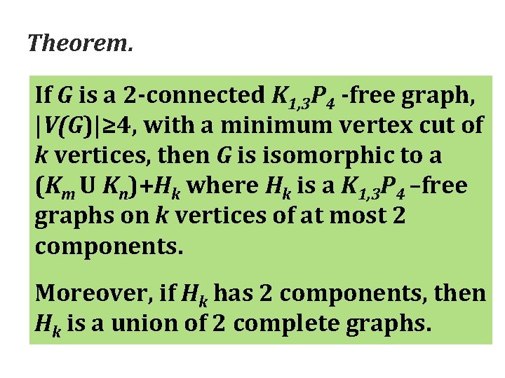 Theorem. If G is a 2 -connected K 1, 3 P 4 -free graph,