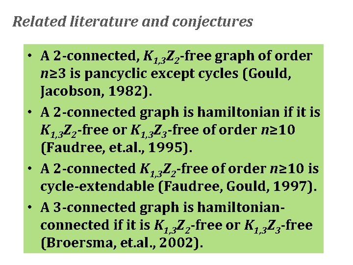 Related literature and conjectures • A 2 -connected, K 1, 3 Z 2 -free