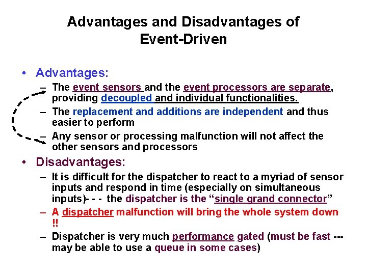 Advantages and Disadvantages of Event-Driven • Advantages: – The event sensors and the event