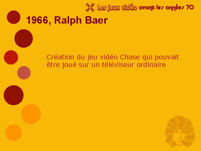 1966, Ralph Baer Création du jeu vidéo Chase qui pouvait être joué sur un