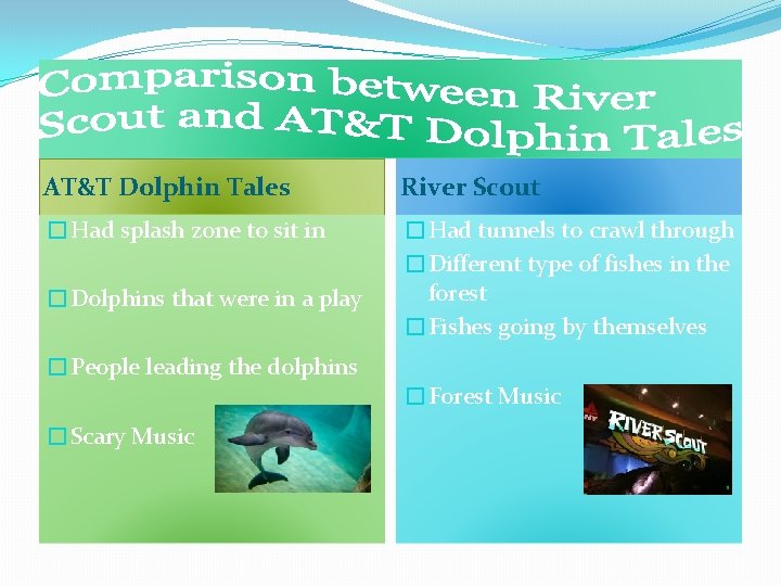 AT&T Dolphin Tales River Scout �Had splash zone to sit in �Had tunnels to