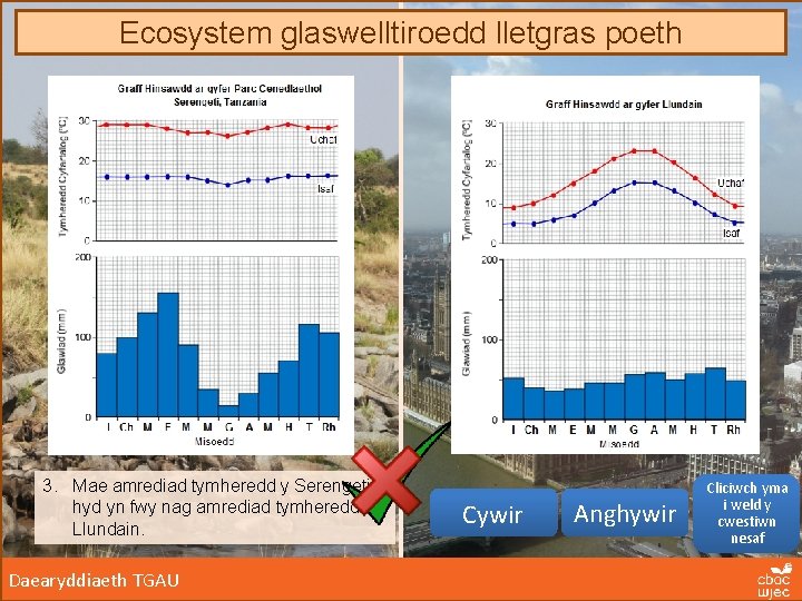 Ecosystem glaswelltiroedd lletgras poeth 3. Mae amrediad tymheredd y Serengeti o hyd yn fwy