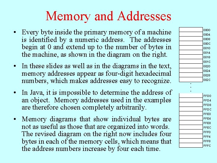 Memory and Addresses • Every byte inside the primary memory of a machine is