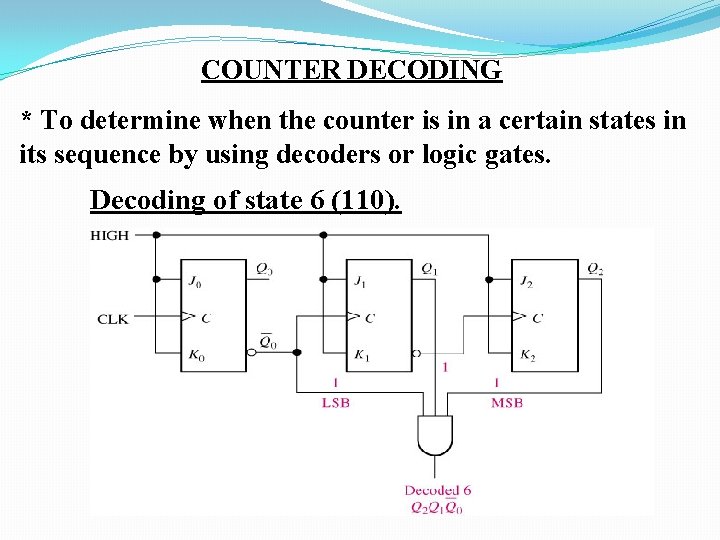 COUNTER DECODING * To determine when the counter is in a certain states in