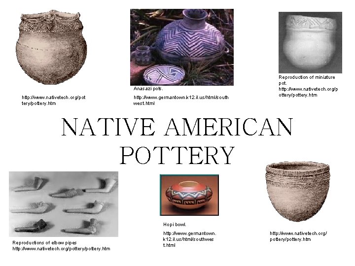 Anasazi pots. http: //www. nativetech. org/pot tery/pottery. htm http: //www. germantown. k 12. il.