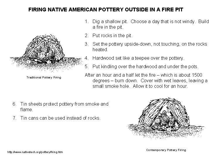 FIRING NATIVE AMERICAN POTTERY OUTSIDE IN A FIRE PIT 1. Dig a shallow pit.