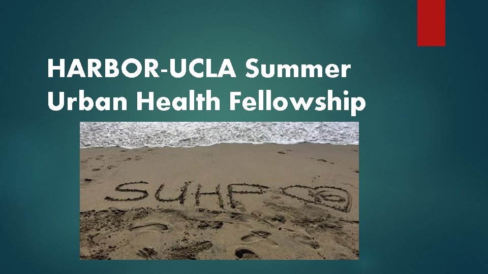 HARBOR-UCLA Summer Urban Health Fellowship HARBOR-UCLA Summer Urban Health Fellowship