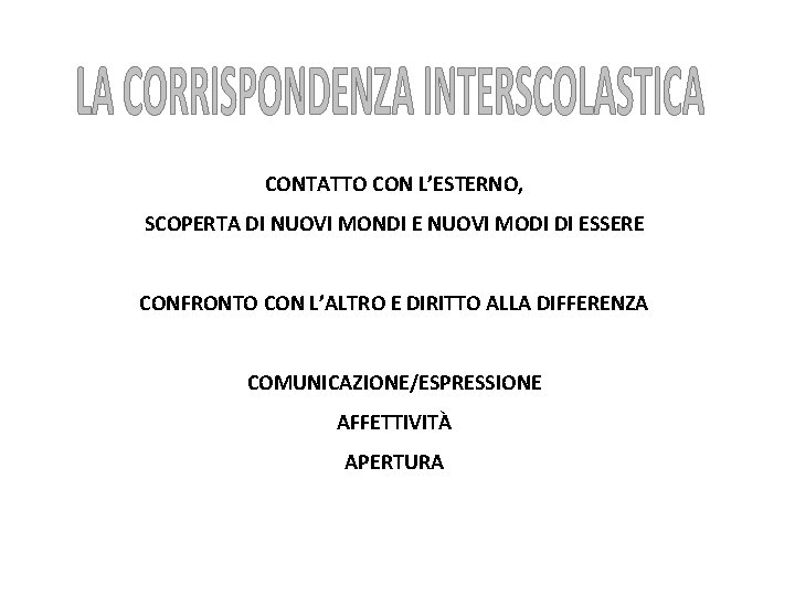 CONTATTO CON L’ESTERNO, SCOPERTA DI NUOVI MONDI E NUOVI MODI DI ESSERE CONFRONTO CON